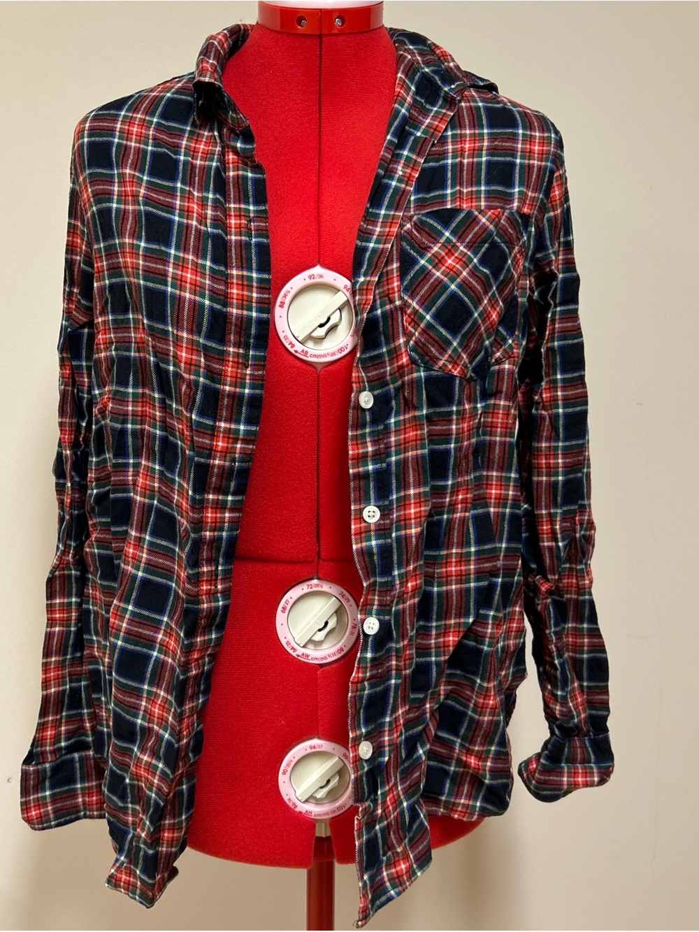 Hollister Red and Navy Plaid Button-Down Shirt